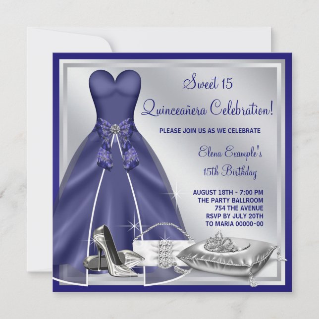 Invitation Ball Gown High Heures Royal Blue Quinceanera (Devant)