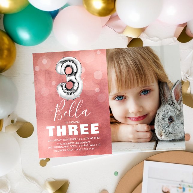 Invitation Balle d'argent du troisième anniversaire | Pink Ph (Créateur téléchargé)