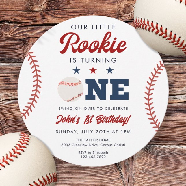 Invitation Balle de 1er anniversaire de baseball Little Rooki (Little Rookie Baseball 1st Birthday Ball Invitation)