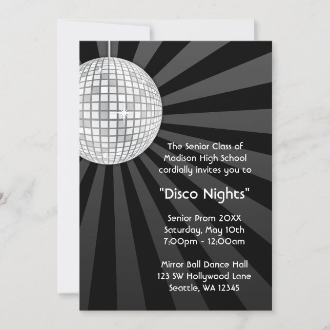Invitation Balle de disco argentée, soirée dansante, bal de p (Devant)