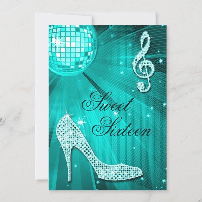 Invitation Balle de disco et talons scintillants Turquoise Sw (Devant)