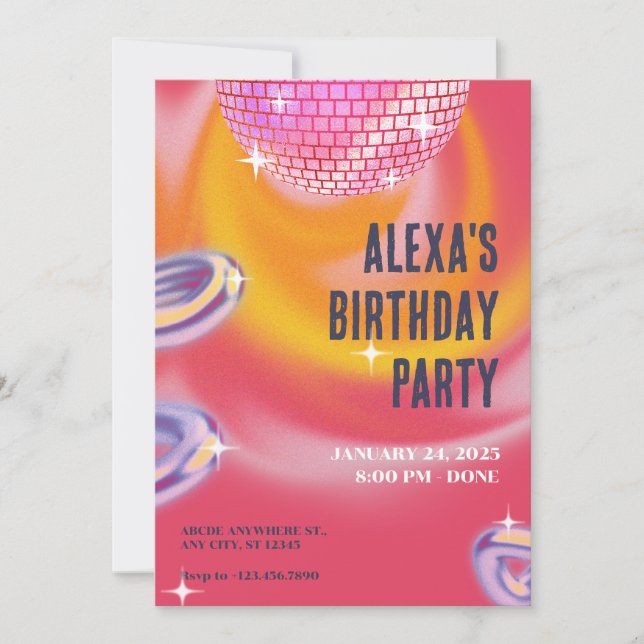Invitation Balle de disco néon y2k orange rose fête (Devant)