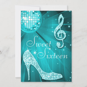 Invitation Balle de disco turquoise et talons à paillettes Sw