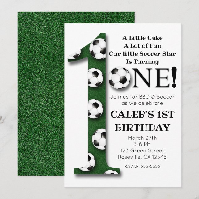 Invitation Balle de football 1 UN Anniversaire 1ère fête (Devant / Derrière)