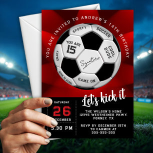 Invitation Balle de Football Personnalisée Rouge Anniversaire