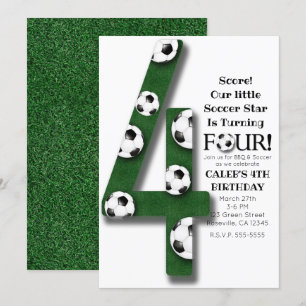 Invitation Balle de Football Quatre 4 4ème Anniversaire