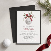 Balle de golf à aquarelle rouge festive Monogramme