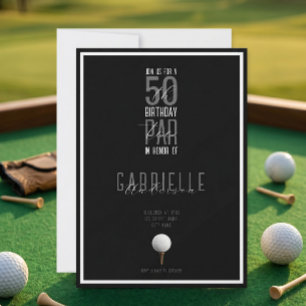 Invitation Balle de golf élégante noire et blanche 50 ans Par