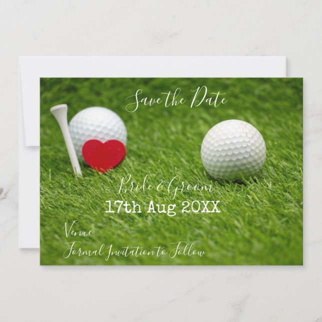 Invitation Balle de golf et Save the Date sur tee avec amour  (Devant)