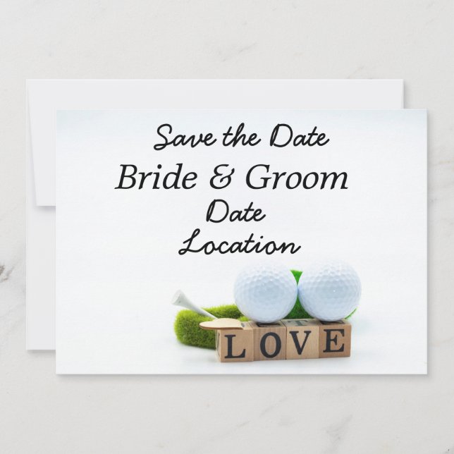 Invitation Balle de golf et tee Golf Save the Date avec amour (Devant)