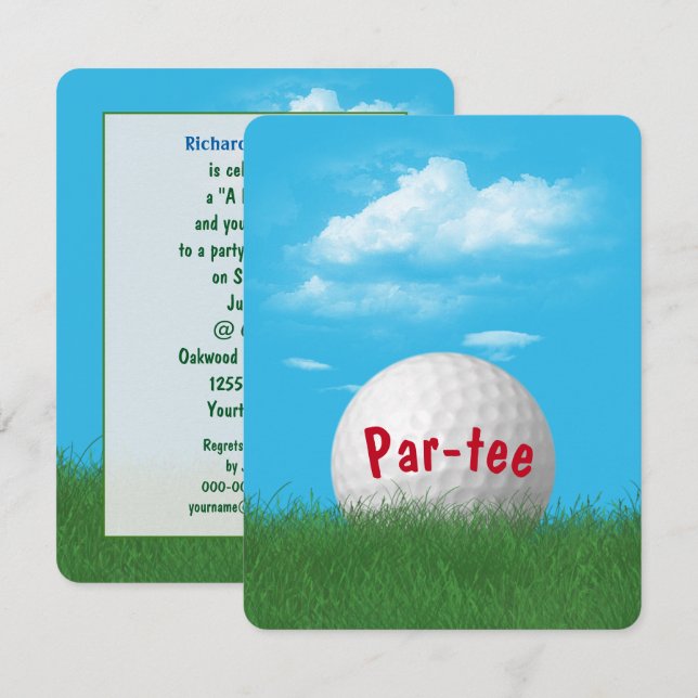 Invitation Balle de golf pour fête d'anniversaire (Devant / Derrière)