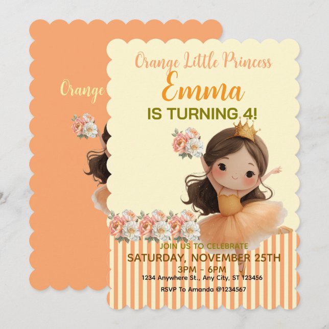 Invitation Balle de la petite princesse orange  (Devant / Derrière)
