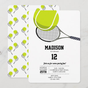 Invitation Balle de Tennis & Raquette Raquette Anniversaire