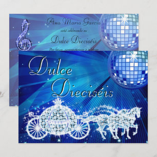Invitation Balle disco bleu, Princesse Coach & Chevaux Sweet 