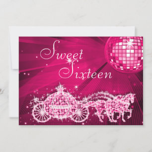 Invitation Balle Disco, Carrosse Princesse & Chevaux Sweet 16
