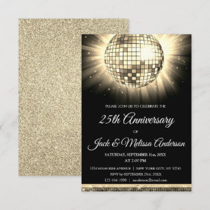 Invitation Balle disco dorée pour la fête des 25 ans de maria