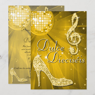 Invitation Balle disco et talons à paillettes Sweet 16