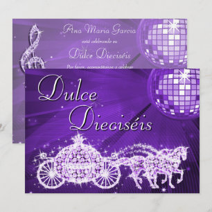 Invitation Balle disco lilas, carrosse de princesse & chevaux