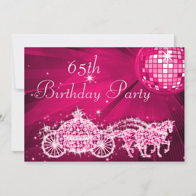Invitation Balle Disco, Princesse Coach & Chevaux 65e Anniver (Devant)