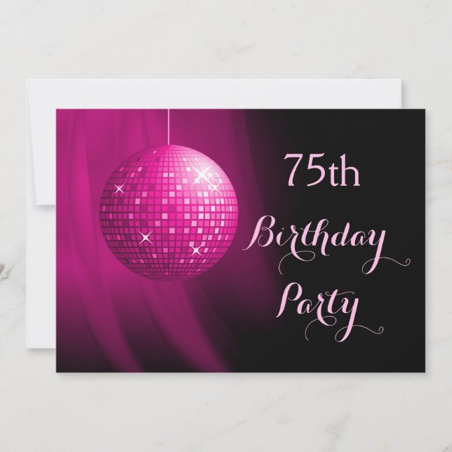 Invitation Balle disco rose vif pour une fête de 75e annivers (Devant)