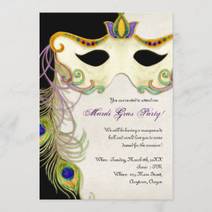 Invitation Balle Mascarade Peacock - Mardi Gras Party