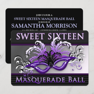 Invitation Balle mascarade violet/Sweet sixteen noir