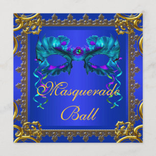 Invitation Balle masquée bleu cobalt Bleu marine Or