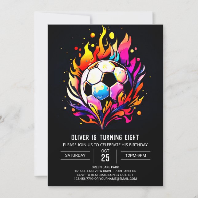 Invitation Balle moderne Aquarelle Football Anniversaire (Devant)