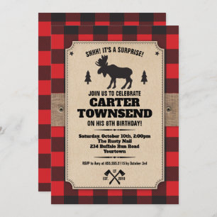 Invitation Balle Rustique Plaid Moose Kraft Panel Anniversair
