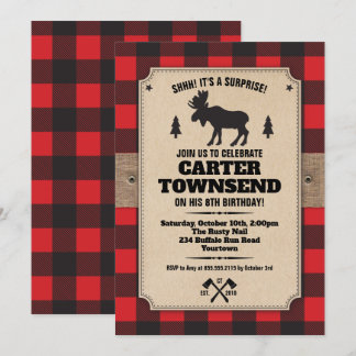 Invitation Balle Rustique Plaid Moose Kraft Panel Anniversair