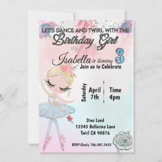 Invitation Ballerina à l'invitation de trois ans