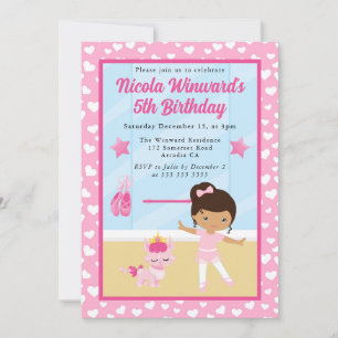Invitation Ballerina Anniversaire de enfant afro-américain mi