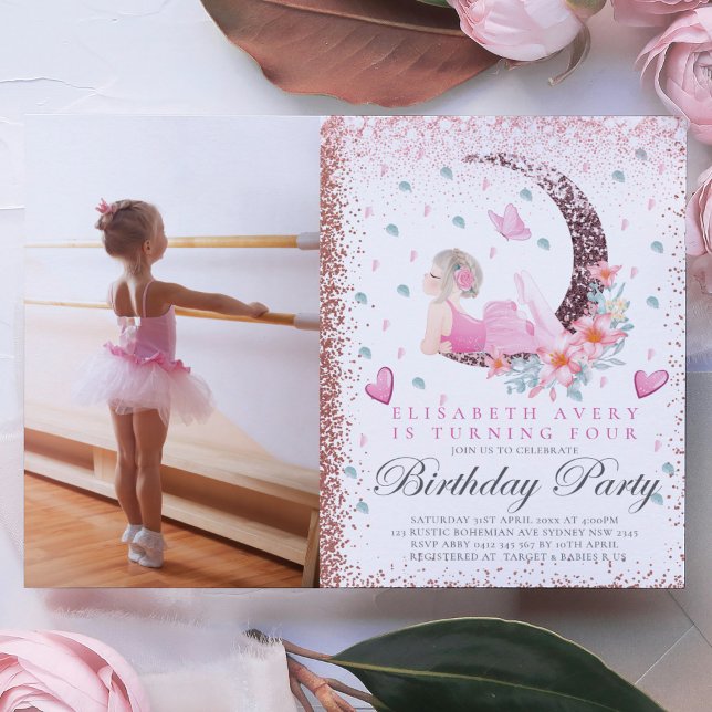 Invitation Ballerina Anniversaire Moon Pastel Parties scintil (Créateur téléchargé)