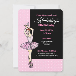 Invitation Ballerina avec robe rose et chaussures de pointe