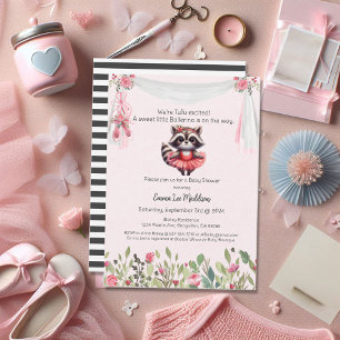 Invitation Ballerina Baby Girl Douche Tutu Excitée Raccoon