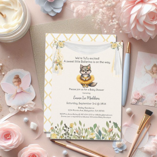 Invitation Ballerina Baby Girl Douche Tutu Loup excité (Créateur téléchargé)