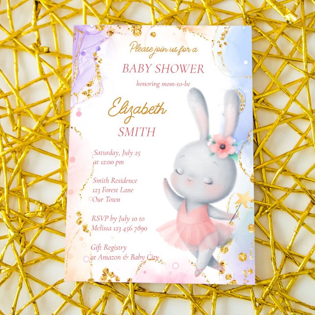 Invitation Ballerina baby shower mignon lapin dansant (Créateur téléchargé)