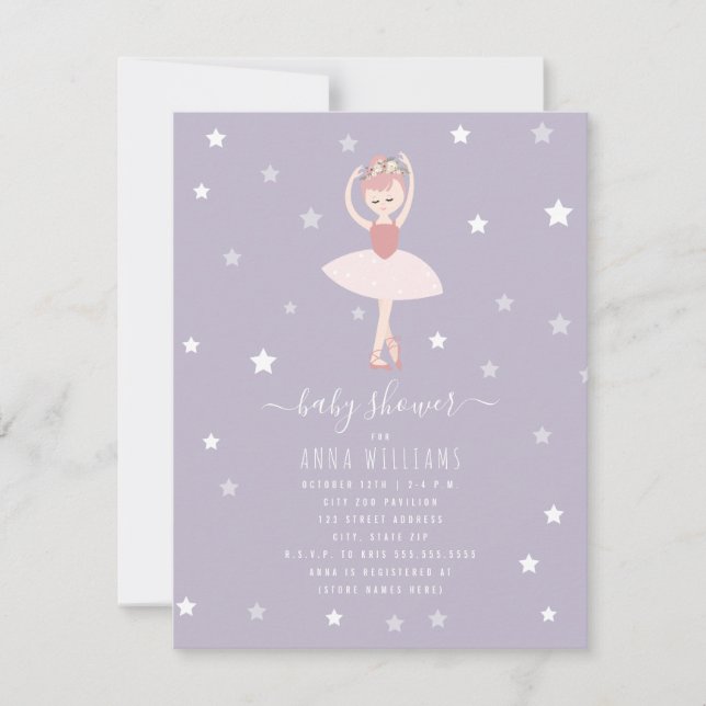 Invitation Ballerina Baby shower Purple Baby Girl (Devant)