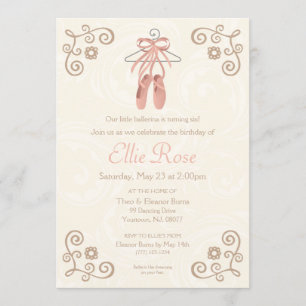 Invitation Ballerina Ballet Chaussures Fille Anniversaire Inv