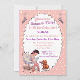 Invitation Ballerina Ballet Vintage sucré fête d'anniversaire