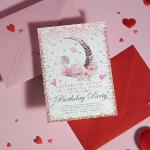 Invitation Ballerina Birthday Moon Pastel Parties scintillant