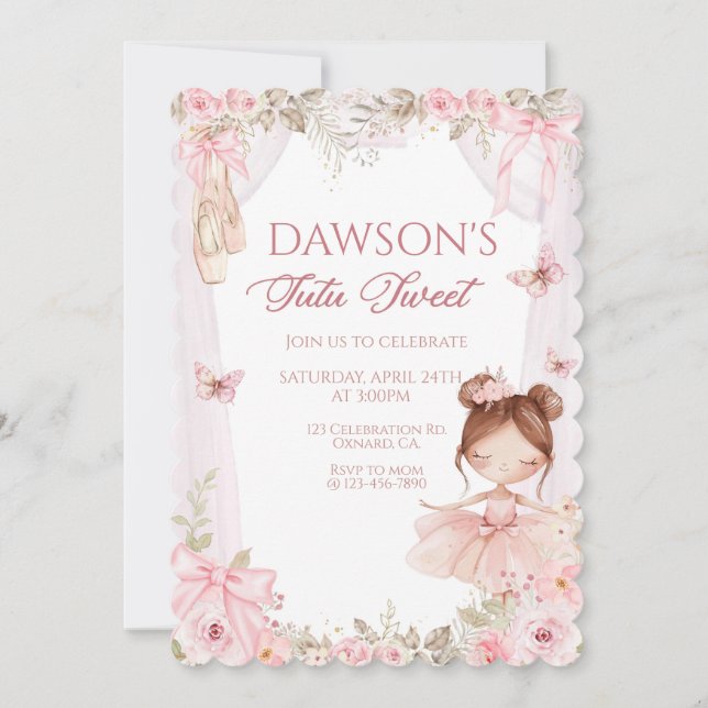 Invitation Ballerina Birthday, Tutu, Pink Tutu, Girl Birthday (Devant)