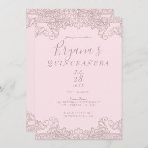 Invitation Ballerina Blush Parties scintillant rose dentelle