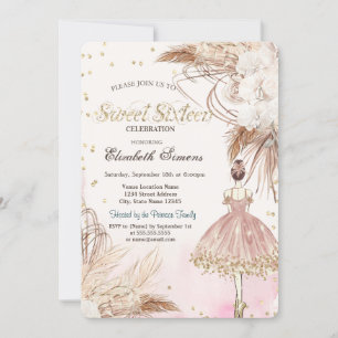 Invitation Ballerina Boho Fleurs Rose Gold Sweet 16