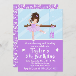 Invitation Ballerina Brown cheveux dans le violet Tutu Annive