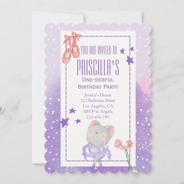 Invitation Ballerina Cat Anniversaire de enfant Party (Devant)