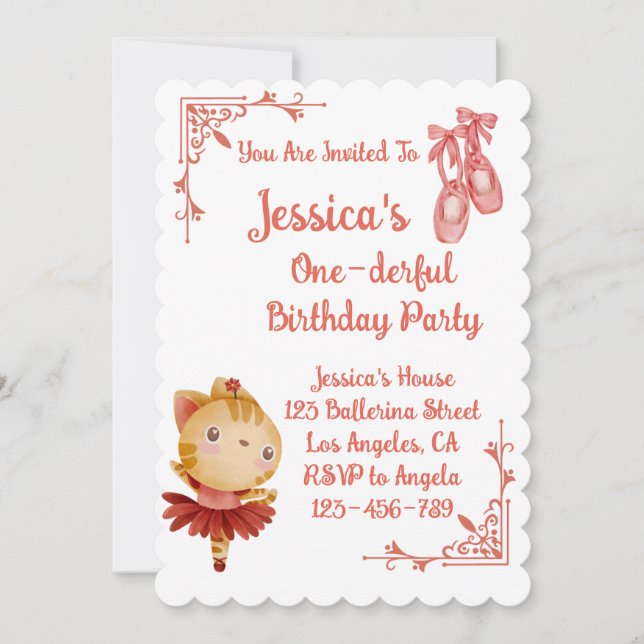 Invitation Ballerina Cat Anniversaire de enfant Party (Devant)