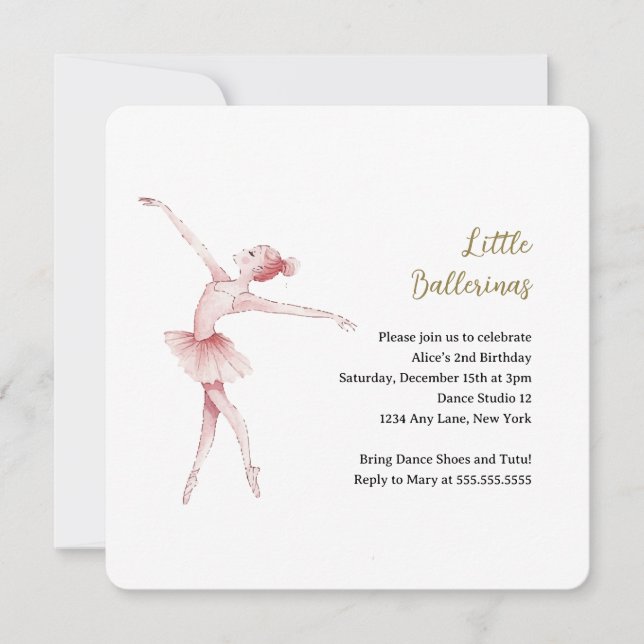 Invitation Ballerina Center Stage Kids Birthday Party (Devant)