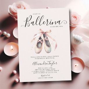 Invitation Ballerina Chaussures Bow rose or bébé fille douche