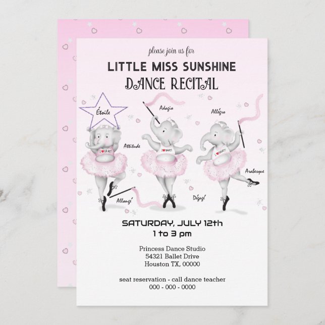Invitation Ballerina Elephant Dance Considérant (Devant / Derrière)